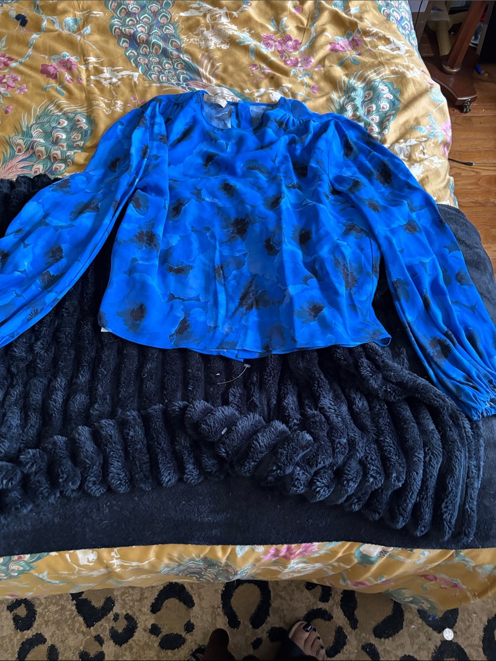 Women's Blue Long-Sleeve Printed Blouse
